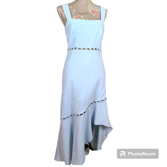 Jonathan Simkhai Size 6 Houston Sky Blue Squareneck Asymmetrical Midi Dress NWT - Picture 2 of 16